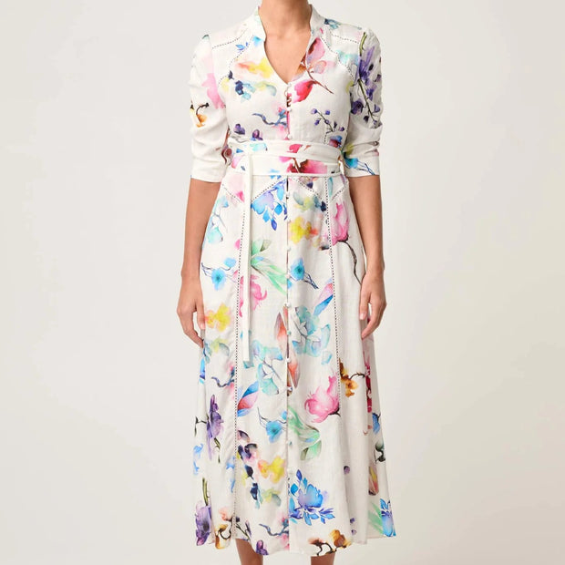 XENIA YOKE LINEN VISCOSE DRESS