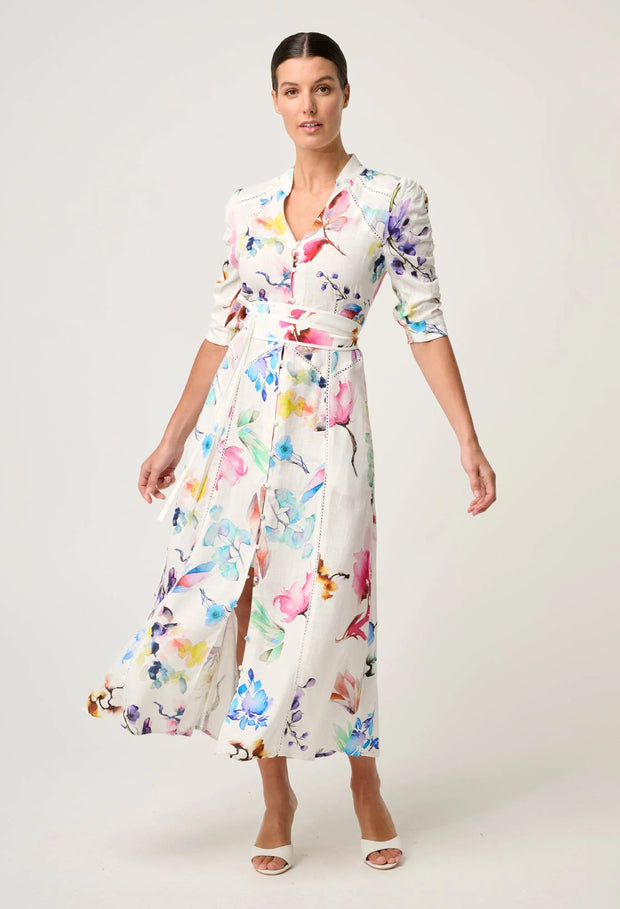 XENIA YOKE LINEN VISCOSE DRESS