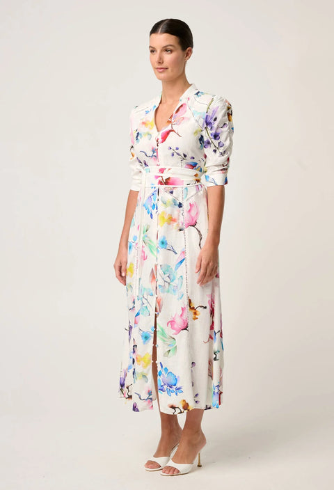 XENIA YOKE LINEN VISCOSE DRESS