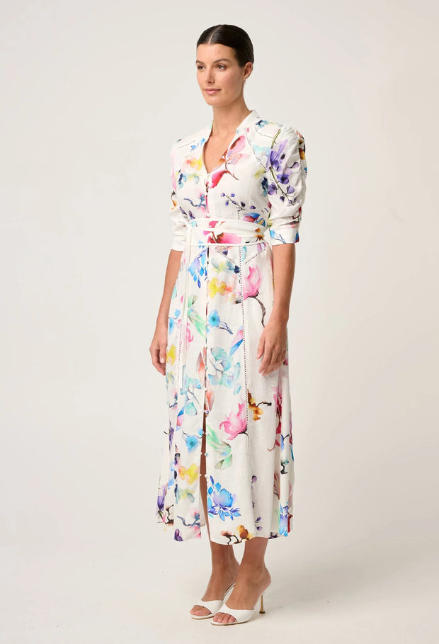XENIA YOKE LINEN VISCOSE DRESS