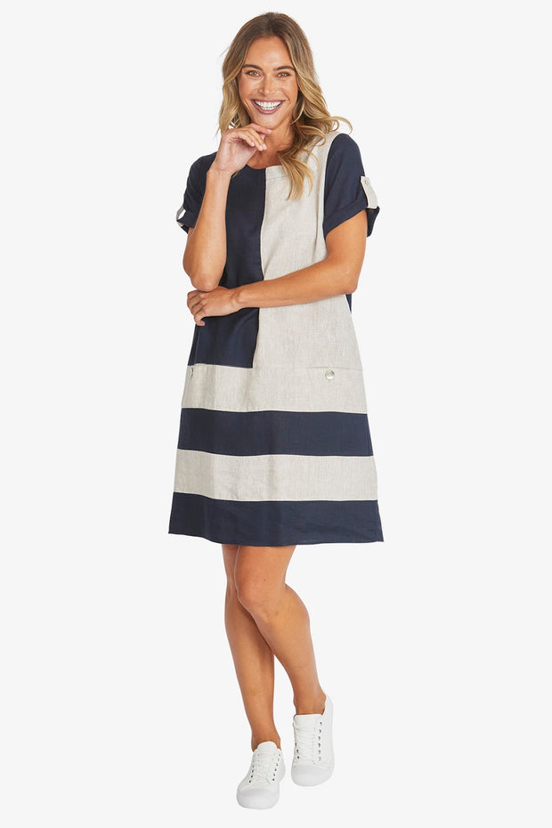 COLOUR BLOCK LINEN DRESS