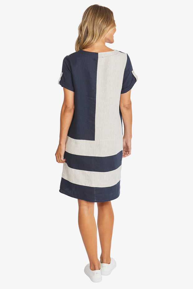 COLOUR BLOCK LINEN DRESS
