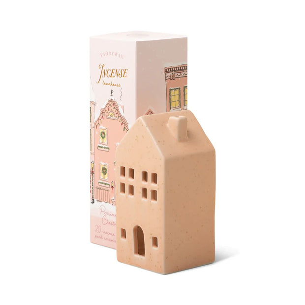 PINK CERAMIC COTTAGE + 20 INCENSE CONES - PERSIMMON CHESTNUT