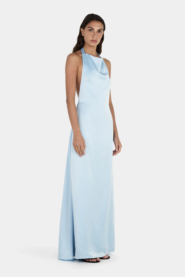 PETRA SATIN BACKLESS GOWN - SKY BLUE