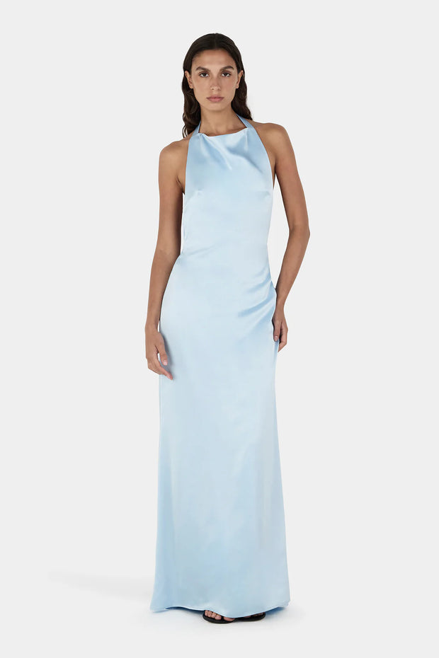 PETRA SATIN BACKLESS GOWN - SKY BLUE