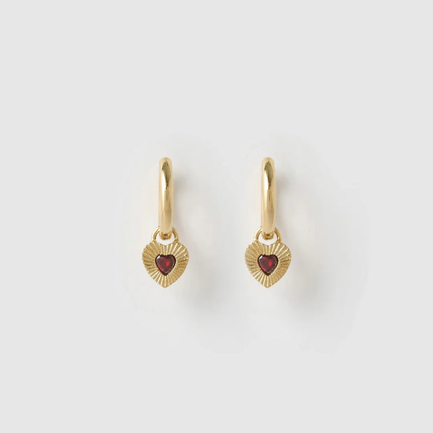 RUBY HEART EARRINGS - RED