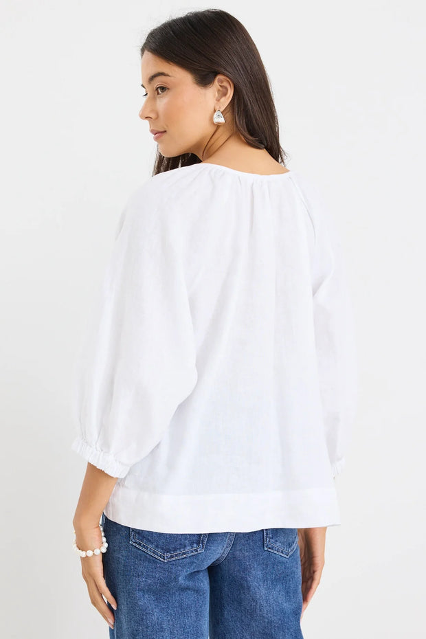 REVOLUTIONARY WHITE LINEN RELAXED LS TOP