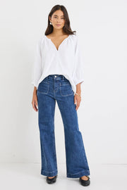 REVOLUTIONARY WHITE LINEN RELAXED LS TOP