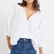 REVOLUTIONARY WHITE LINEN RELAXED LS TOP