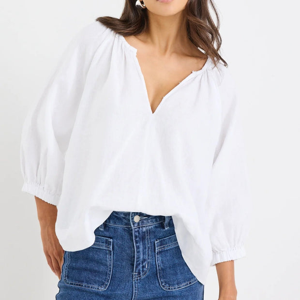 REVOLUTIONARY WHITE LINEN RELAXED LS TOP