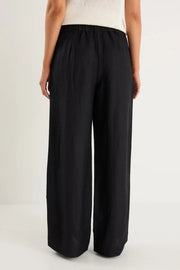 SHELTER BLACK LINEN VISCOSE FLAT FRONT WIDE PANTS