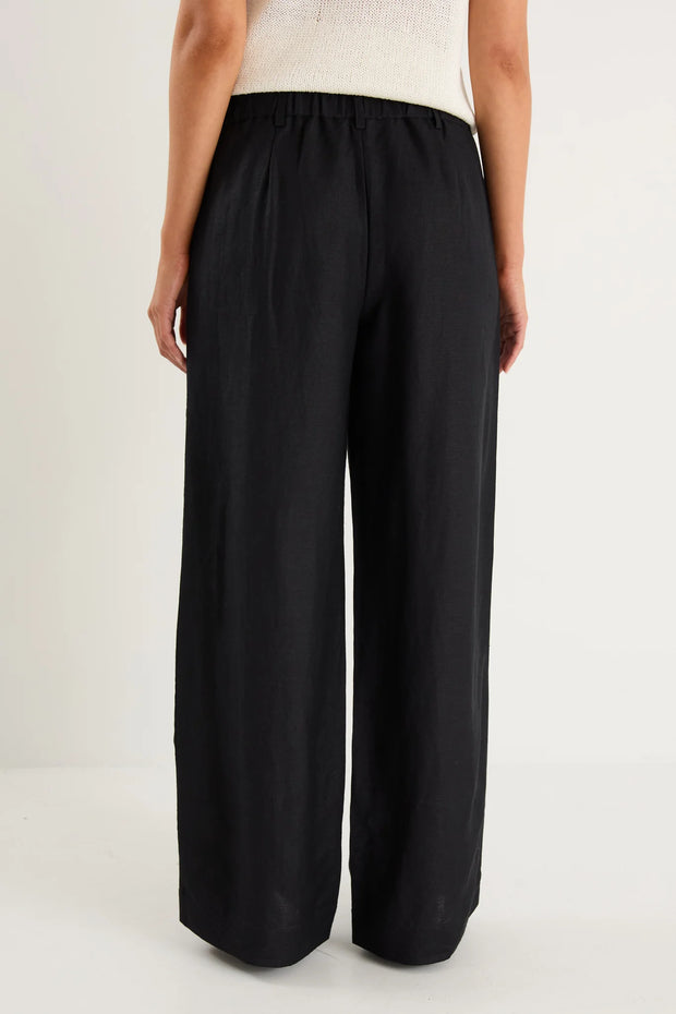 SHELTER BLACK LINEN VISCOSE FLAT FRONT WIDE PANTS