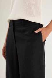 SHELTER BLACK LINEN VISCOSE FLAT FRONT WIDE PANTS