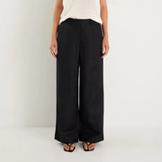 SHELTER BLACK LINEN VISCOSE FLAT FRONT WIDE PANTS