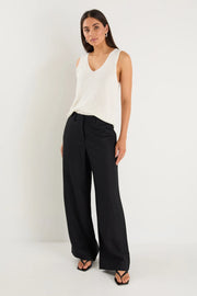 SHELTER BLACK LINEN VISCOSE FLAT FRONT WIDE PANTS