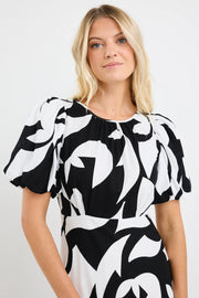 STAGE CUT OUT PRINT PUFF SLEEVE FLOATY MAXI DRESS