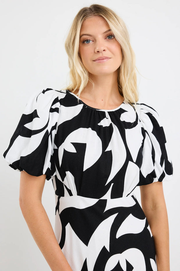 STAGE CUT OUT PRINT PUFF SLEEVE FLOATY MAXI DRESS