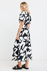 STAGE CUT OUT PRINT PUFF SLEEVE FLOATY MAXI DRESS