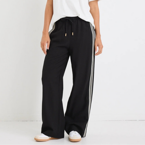 VIBE BLACK JACQUARD STRIPE WIDE LEG PANTS