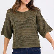 SUNRISE KHAKI SS CROCHET KNIT TOP