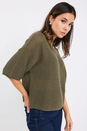 SUNRISE KHAKI SS CROCHET KNIT TOP