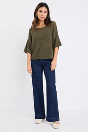 SUNRISE KHAKI SS CROCHET KNIT TOP