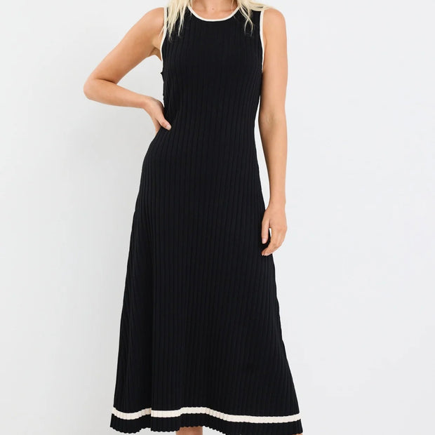 VANITY BLACK RIB SLEEVELESS KNIT MAXI DRESS