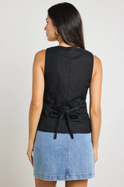 VIADUCT BLACK LINEN VISCOSE SLEEVELESS VEST TOP