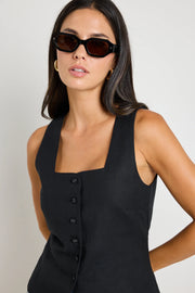 VIADUCT BLACK LINEN VISCOSE SLEEVELESS VEST TOP