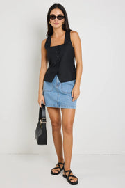 VIADUCT BLACK LINEN VISCOSE SLEEVELESS VEST TOP