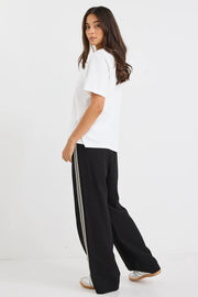VIBE BLACK JACQUARD STRIPE WIDE LEG PANTS