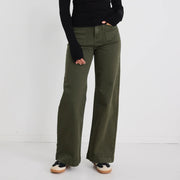 ZOEY DARK KHAKI HIGH RISE WIDE LEG POCKET JEAN