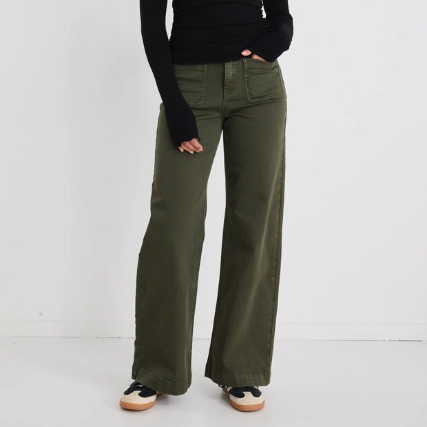 ZOEY DARK KHAKI HIGH RISE WIDE LEG POCKET JEAN