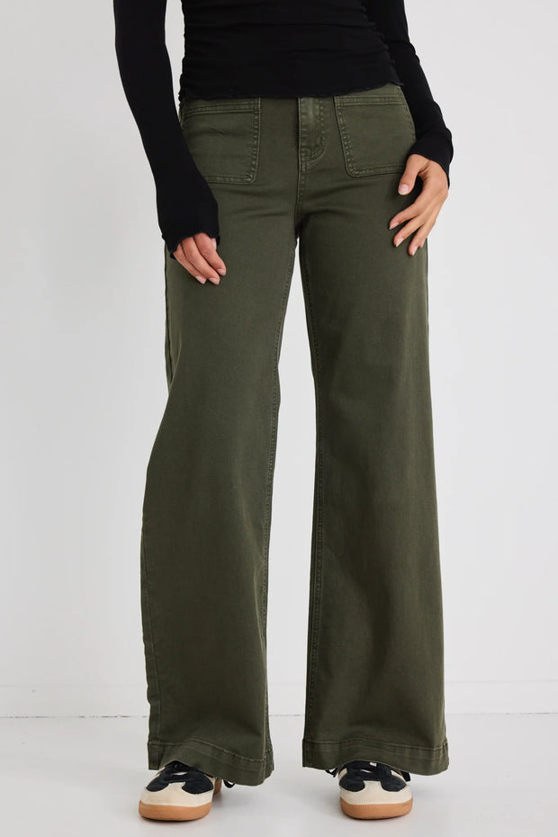 ZOEY DARK KHAKI HIGH RISE WIDE LEG POCKET JEAN