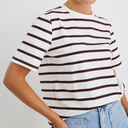 BINDING CHOCOLATE WHITE STRIPE BOXY FIT TEE