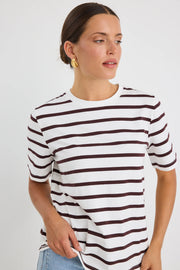BINDING CHOCOLATE WHITE STRIPE BOXY FIT TEE