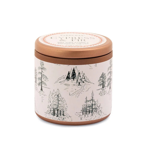 WHITE/GREEN LABEL COPPER TIN CANDLE - CYPRESS & FIR