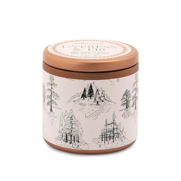 WHITE/GREEN LABEL COPPER TIN CANDLE - CYPRESS & FIR
