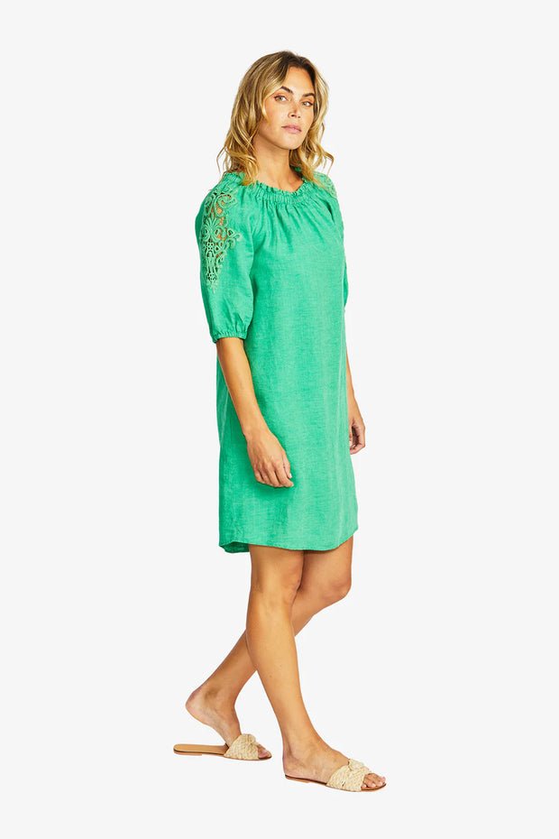 JOJO LINEN LACE TRIM DRESS