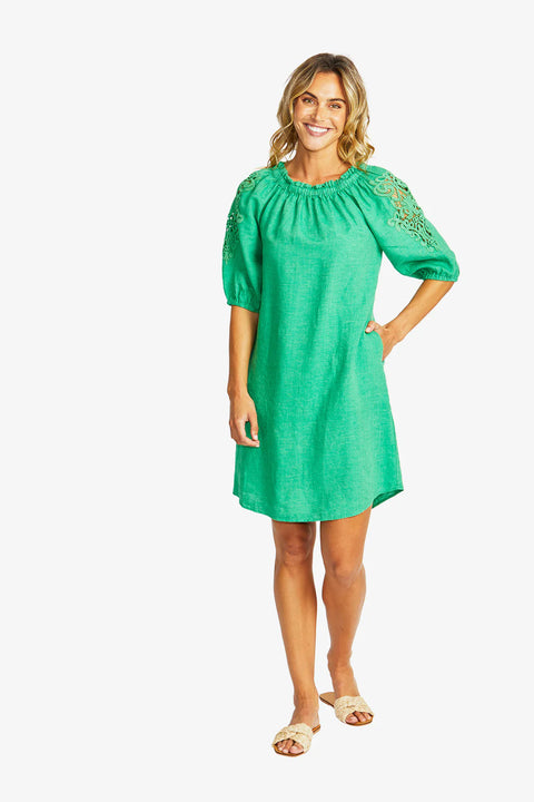 JOJO LINEN LACE TRIM DRESS