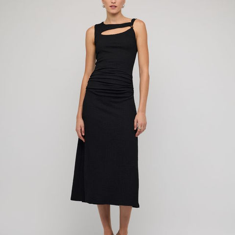 LYRIC CUTOUT MIDI DRESS