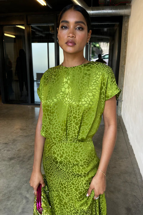 Green Jacquard Midi Dress